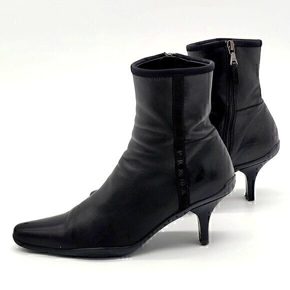Prada Leather Boots Booties Black 5 - Picture 1 of 12
